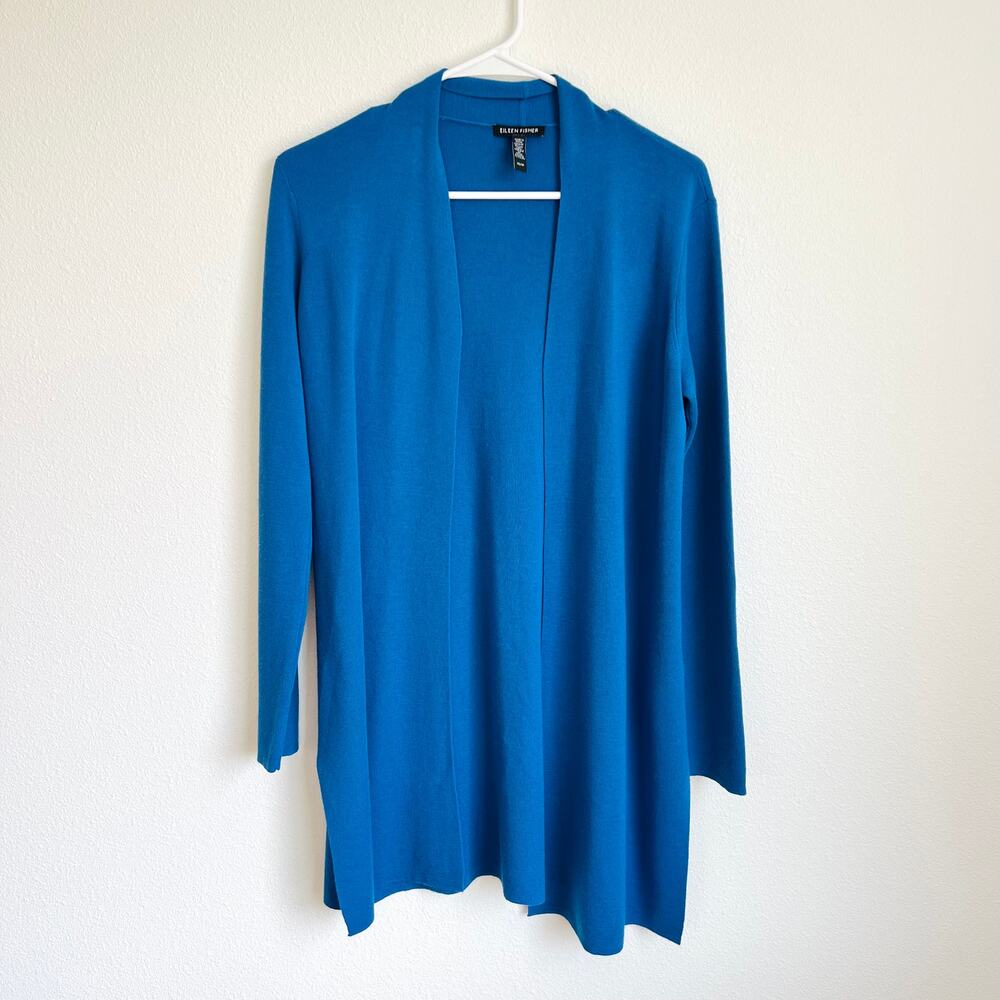 Eileen Fisher Blue Open Front 100% Superfine Merino Wool Women’s XS